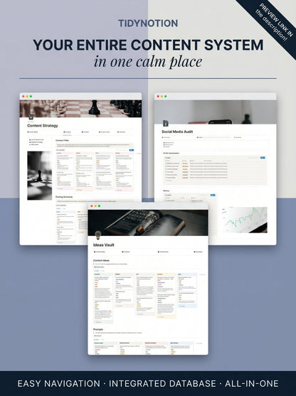 Stop running your content from scattered notes. One complete system, your Notion Social Media Planner, to handle your content, tasks, and growth — set up in 5 minutes. - TidyNotion